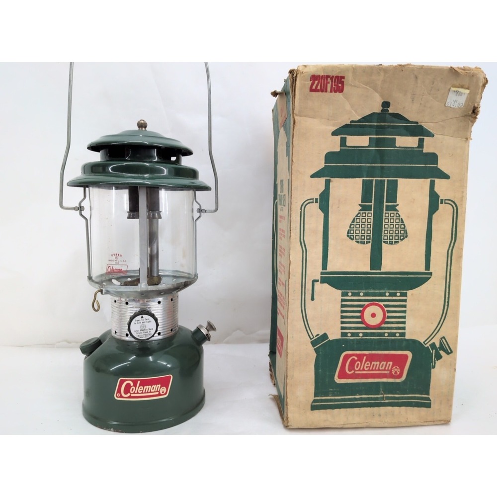 Green COLEMAN 220F 1 - 1971 Double Mantle 220F195 Lantern W/ Box Good Shape Camp